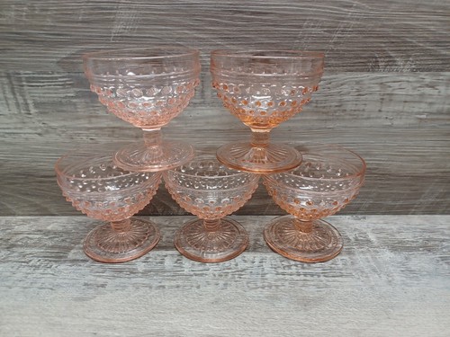 (1) Vintage Anker Hocking rosa Hobnail Depression Glas, Sherbet Glas, rosa Glas - Bild 5 von 5