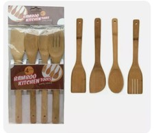 4 x Piece Bamboo Wooden Kitchen Cooking Utensils Set Tools Spatula Spoon Turner 