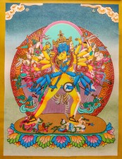 Yidam deity Hand-painted Tibetan Thangka Art (15" x 11") | Free Shipping