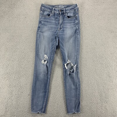 American Eagle Jeans Womens 6 Blue Hi Rise Jegging Skinny Distressed 26x27