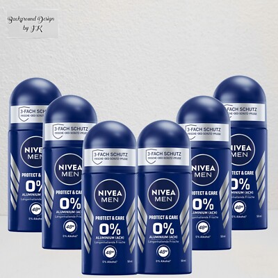 6x 50ml Nivea Men Protect & Care Deo Roller 48h Deodorant Roll on ohne Aluminium