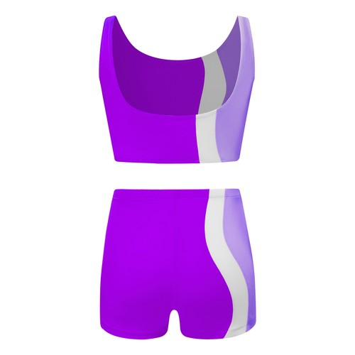Kids Girls Crop Top With Shorts U Neck Sports Set Performance Stretchy Costume - Picture 20 of 52