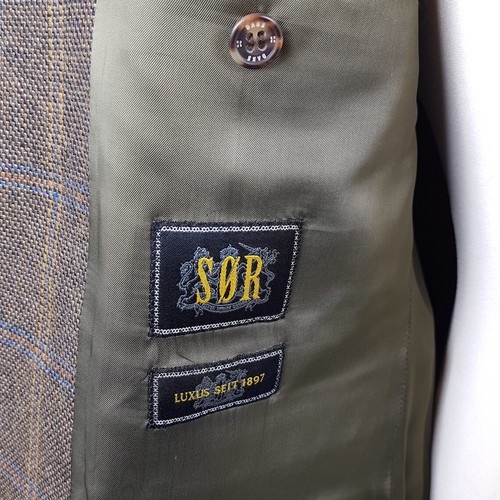 Daks SØR Tweed Sakko Herren Gr. 52 Braun Blau Orange Kariert Wolle Jacke Leder - Picture 7 of 10