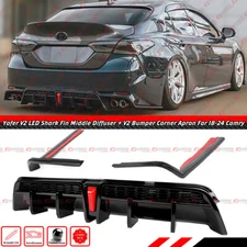 For 18-24 Camry SE XSE Yofer Gloss Black LED Rear Diffuser + V2 Corner Extension