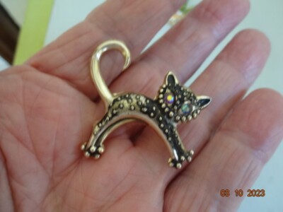 Broche Chat Dorée Et Strass - Bijou Fantaisie élégant Sans Marque