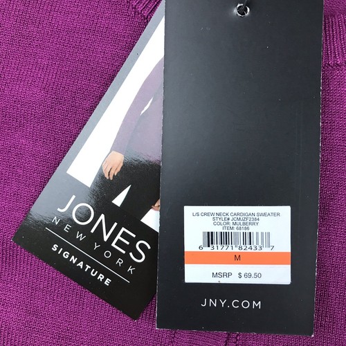 Suéter Jones New York Signature para mujer mediano púrpura cuello redondo cárdigan nuevo con etiquetas - Imagen 3 de 9