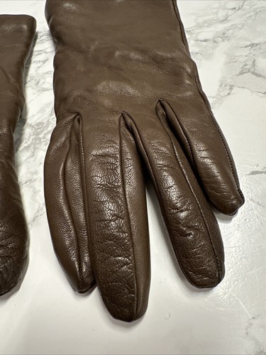 Guanti in vera pelle marrone con fodera in cashmere, Made in Italy. Taglia 7 - Foto 5 di 15