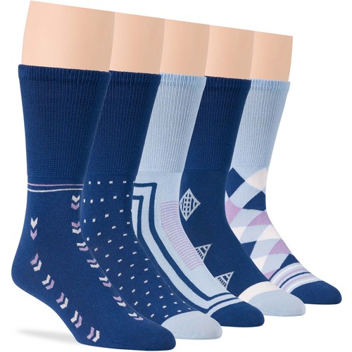 Men Cotton Diabetic Seamless Crew Socks L-XL 5 Pack Brown Blue Beige Navy Khaki - 第 30/51 張圖片