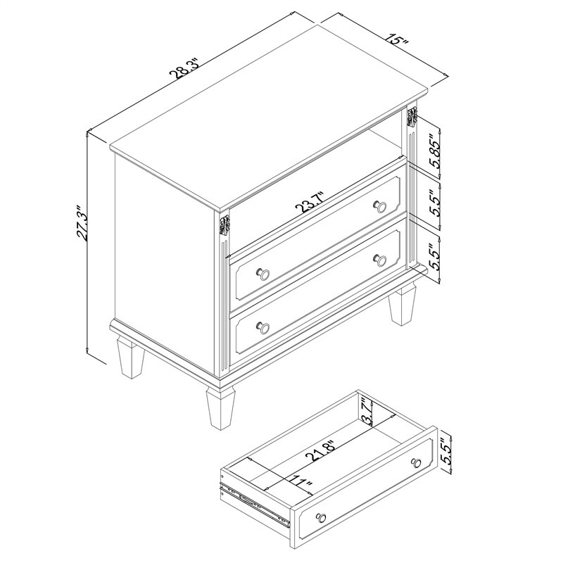 Walnut Nightstand with Charging Station Bedroom End Table with Storage Drawers