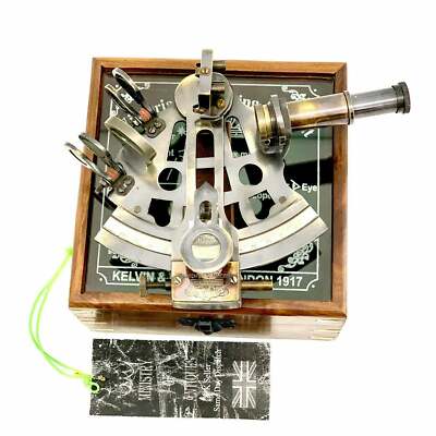 Box Bronze Kelvin & Hughes style RARE 4.5'' Inch Large Brass Sextant with Wooden