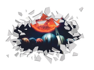Outer Space View Broken Wall Decor Design Vinyl Home Art Solar System Wall Decal