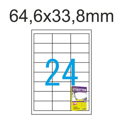 500 Blatt A4 Etiketten 64,6x33,8mm 64x33 12000 Luma Vielzweck Aufkleber Weiß