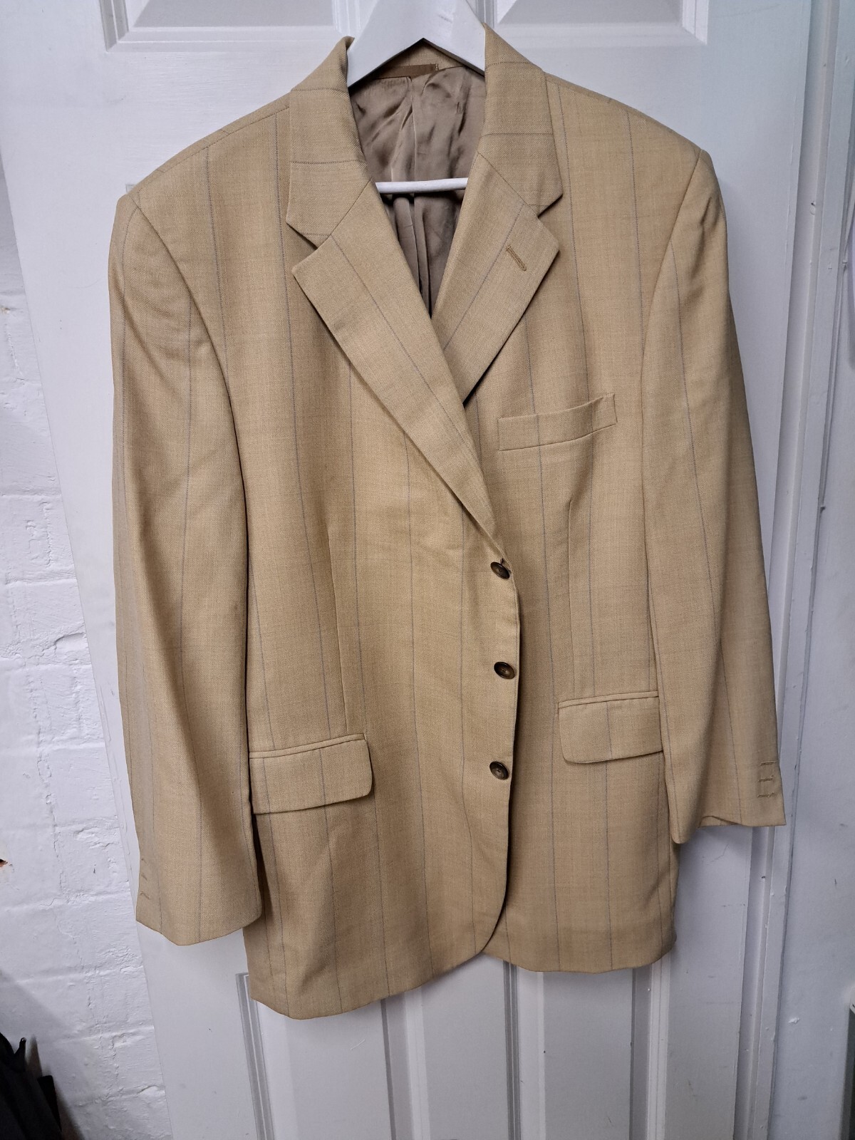 FILA GIEVES HAWKES GIACCA BLAZER CHECK UK 46 FINESTRA BEIGE SAVILE ROW LONDRA