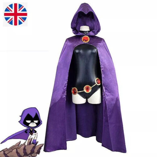 Women Teen Titans Raven Cosplay Costume Bodysuit Cloak Halloween Costume Party@@ - Picture 2 of 9