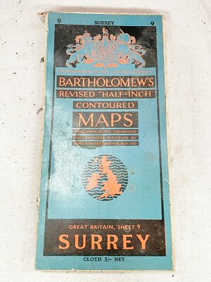 VINTAGE CONTOURS MAP OF SURREY BARTHOLOMEWS SHEET 9
