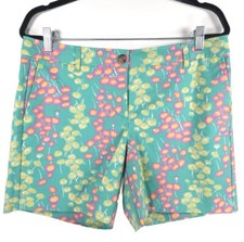BODEN Floral Bistro Shorts Women Cotton Green Pink Aqua Slash Pockets Size 14L