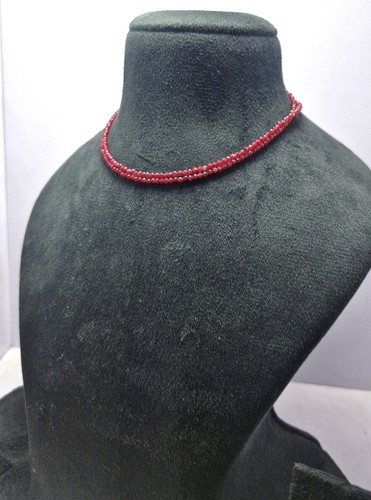 Rubí Rojo Gema Redondo 2MM Cuentas 20" 2 Capa Plata de Ley Joyería Collar - Imagen 3 de 11