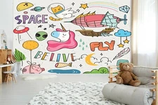 3D Graffiti Space Wallpaper Wall Mural Removable Self-adhesive Sticker 106