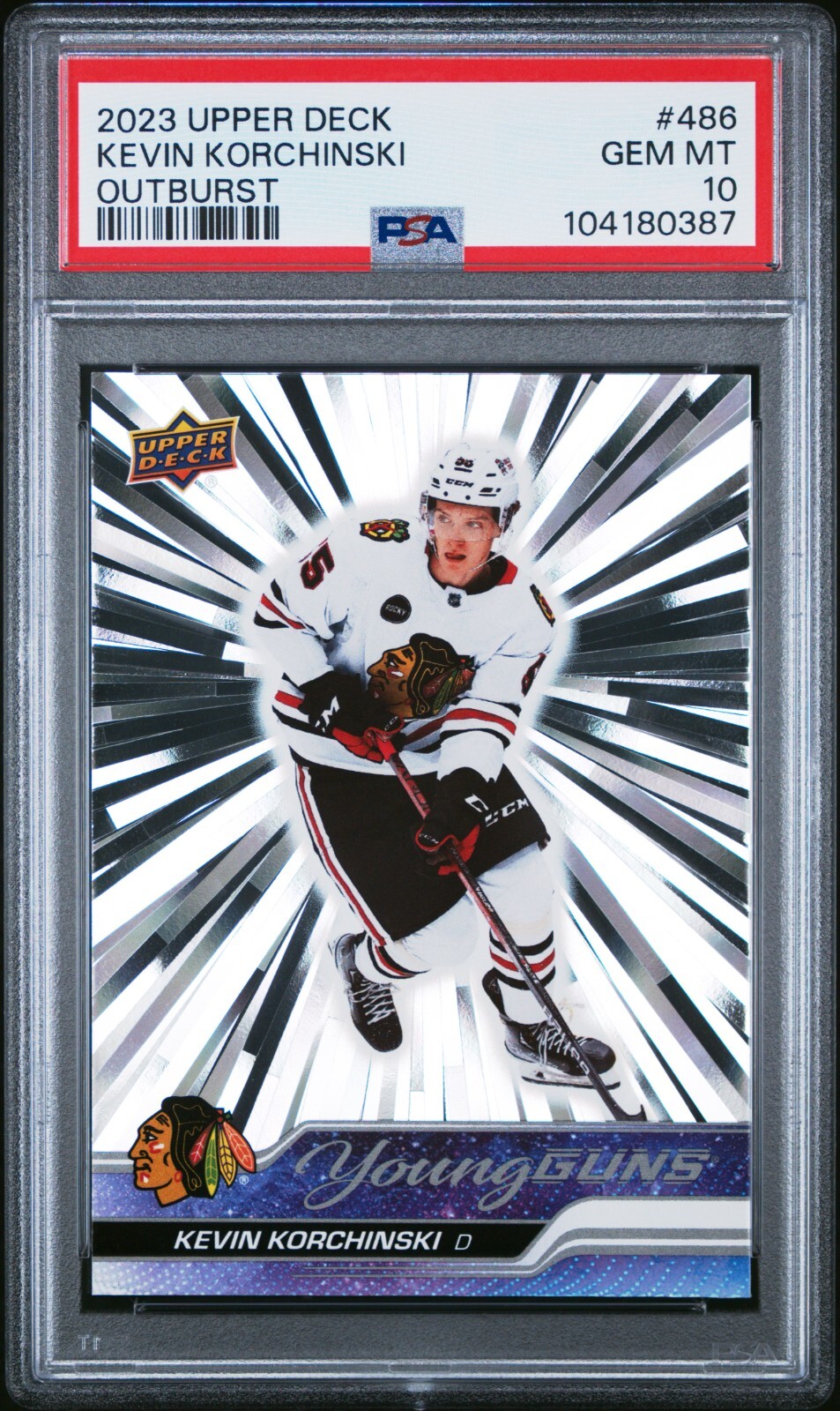 2023 Upper Deck Kevin Korchinski Rookie Young Guns Outburst #486 PSA 10