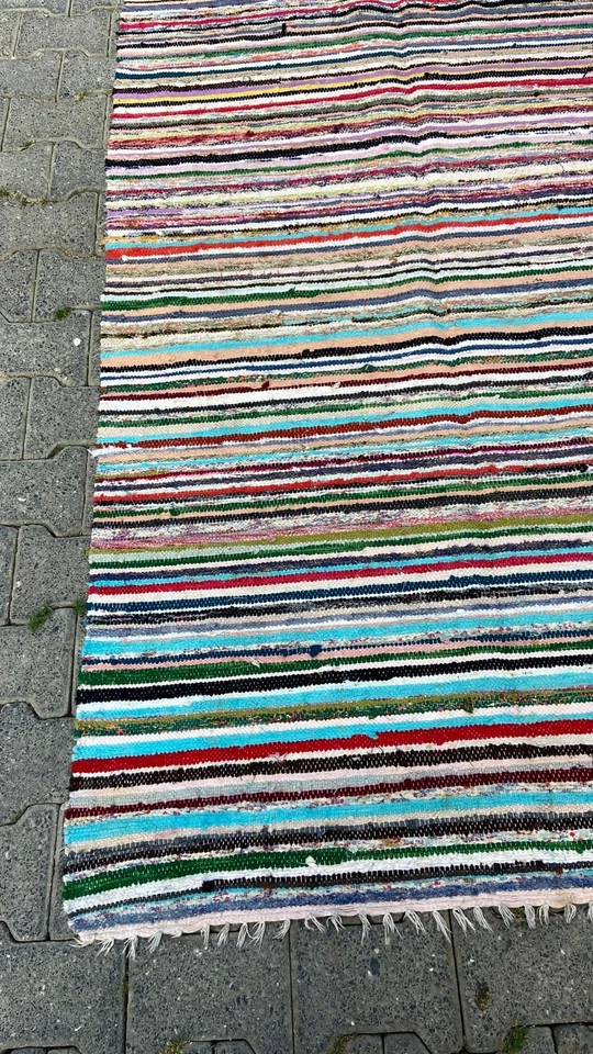 Alfombra de algodón tejida a mano, alfombra decorativa de cocina de 3,9 x 8,3 pies, alfombra Kilim vintage multicolor Foto 3 de 4
