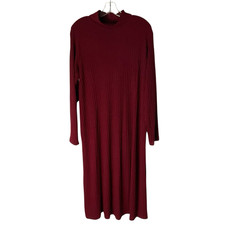 Susan Graver Rib Knit Mock Neck Midi Sweater Dress A454612 Wine 1X NEW