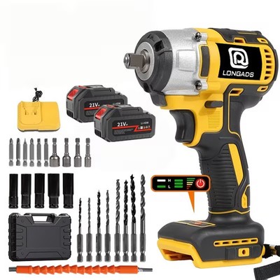 21V Cordless Impact Wrench Kit with 1/2 Batteries & Charger Brushless Motor