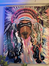 ACRYLIC PAINTING ON CANVAS. HAND PAINTED. OF A BEAUTIFUL INDIAN GIRL. 