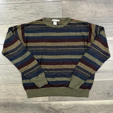 VTG Geoffrey Beene Sweater Striped Geometric Pattern Knit Acrylic Olive Mens M
