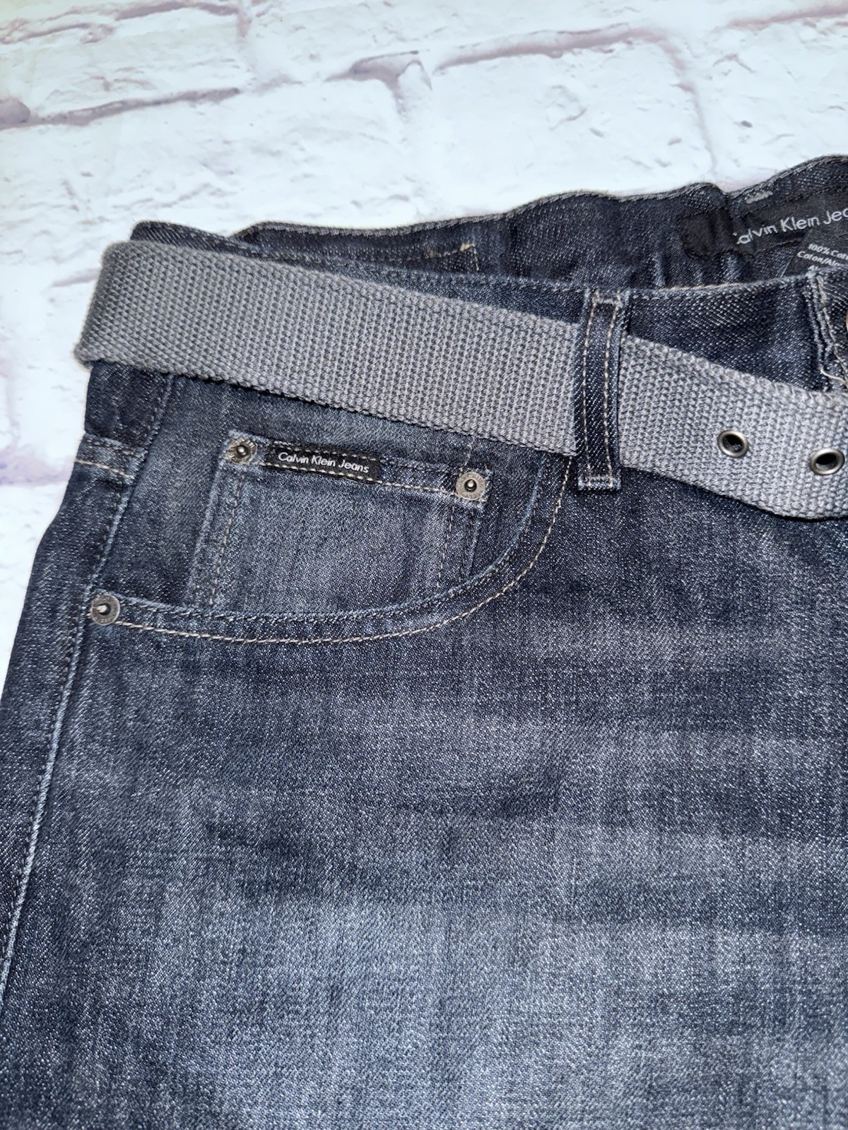 Calvin Klein 34x30 Dark Wash Relaxed Straight Denim Jeans With Belt, NWT
