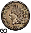 1861 Indian Head Cent Penny, Tough This Nice, Choice BU++ Better Date