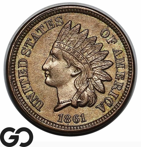 1861 Indian Head Cent Penny, Tough This Nice, Choice BU++ Better Date
