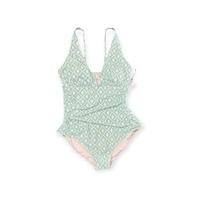 Shade & Shore One Piece Swimsuit Womens M Blue White Geometric Ruched V Wire XL