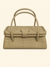 1950s 1960s Vintage Beige Woven Vinyl Basket Weave Top Handle Handbag
