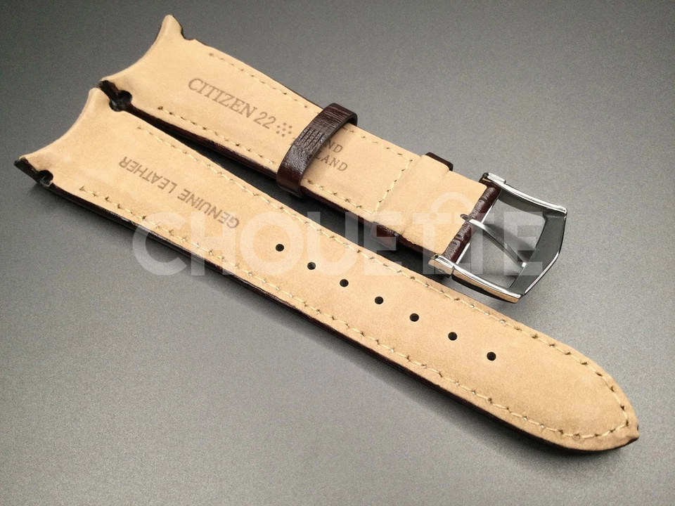 Correa de reloj Citizen 22 mm AT0550-11X de cuero marrón con costura blanca con PINES Foto 2 de 4