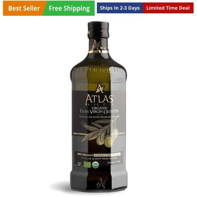 Atlas 750 mL Organic Cold Press Extra Virgin Olive Oil in Glass Bottle, Polyp...