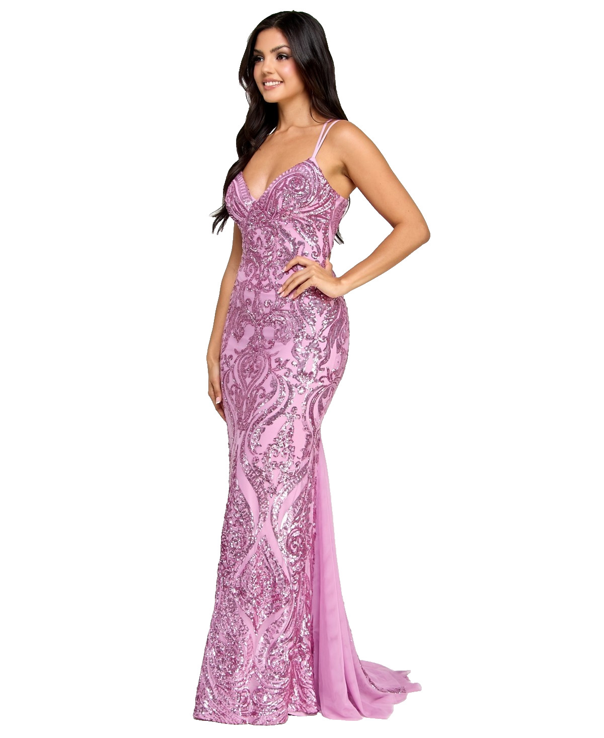 B Darlin Juniors' Sequin-Pattern Floor-Sweeping Gown - Dark Mauve - 13/14