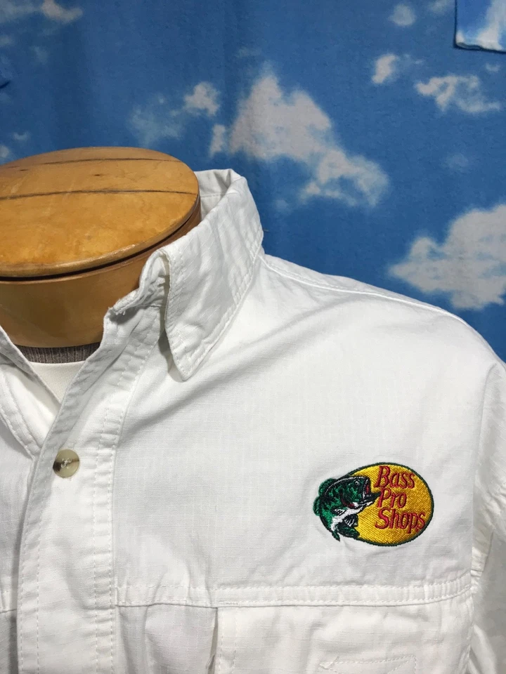 Camisa Polo Bass Pro Shops Blanca Pesca Cabelas XL Bolsillos Botones C2 Foto 4 de 4