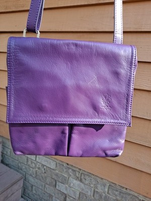 NOS purple VERA PELLE Genuine Leather Crossbody Messenger Handbag Handmade ITALY