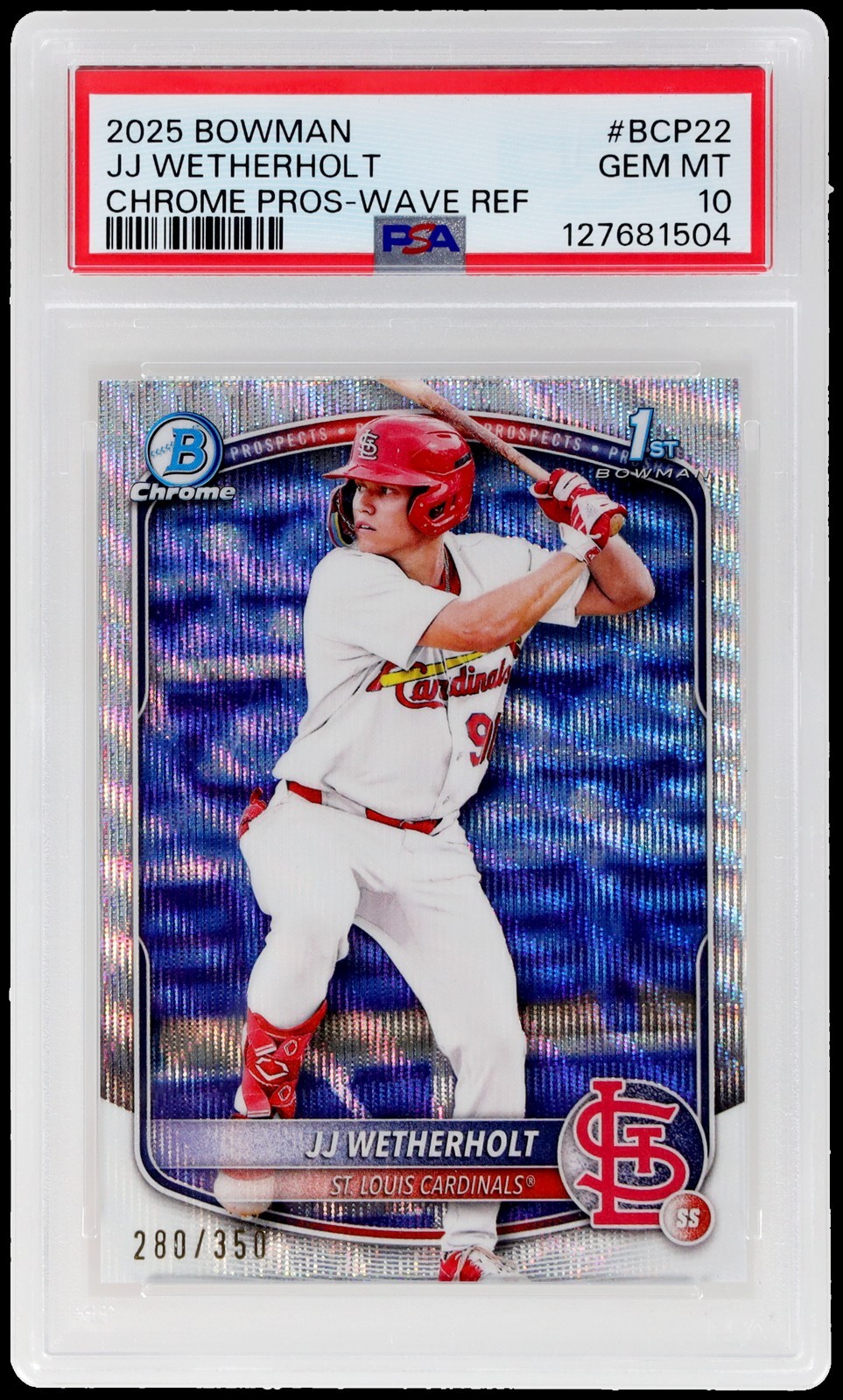 2025 Bowman Chrome Jj Wetherholt #BCP-22 PSA 10 Prospect Wave Refractor 280/350