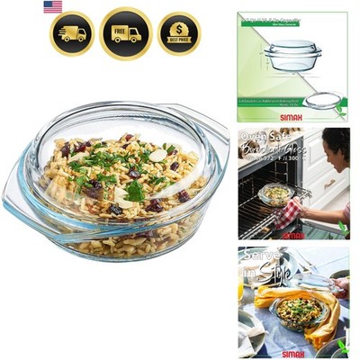 Casserole Dish With Lid, 24 Ounce Round Glass Cookware, Oven and Microwave Sa...