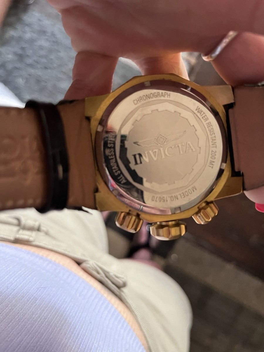 Invicta Men's Chronograph Wristwatch Gold Case Black Dial Leather
