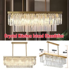 Crystal Dining Room Island Pendant Lamp Long Chandeliers Rectangle Ceiling Light