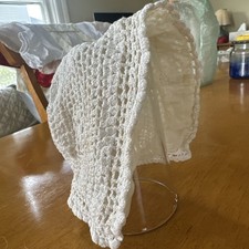 Vintage Hand Crocheted Baby Christining Cap Bonnet - lined
