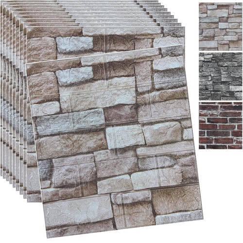 10PCS 3D Wall Panels Peel and Stick 3D Brick Wallpaper Peel and Stick Faux St...