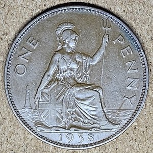 1938 Great Britain UK One 1 Penny George VI Beautiful Actual Coin L49