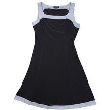 Chaps A-Line Women's Dress Large Colorblock Sleeveless Knee Length Black White