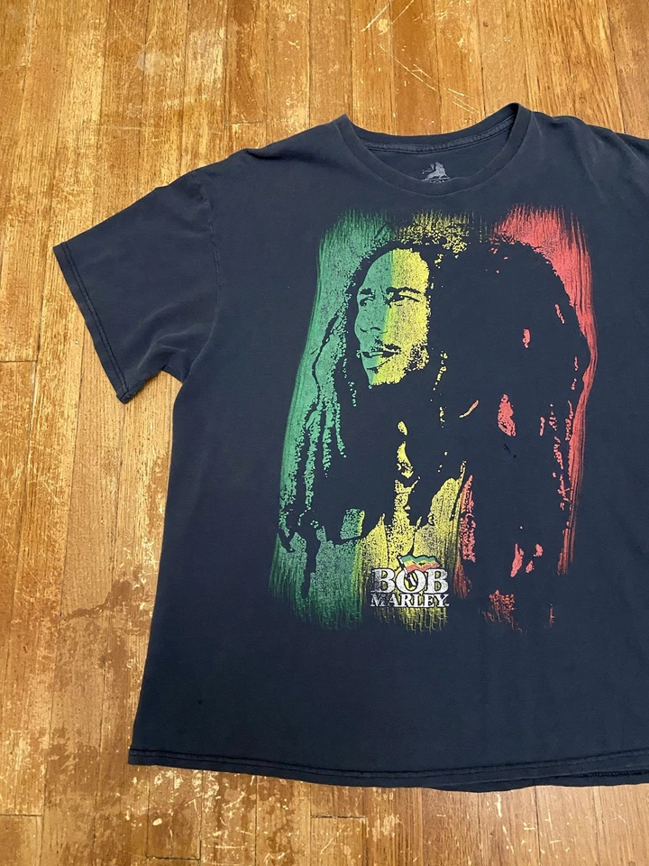 Vintage Y2K Zion Rootswear Bob Marley Reggae Weed Music Black Graphic T-Shirt XL - Image 2 of 4