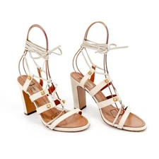 Valentino Garavani Rockstud White Lace Up Gladiator Sandals Heels Size 38 US 8