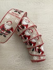 5 YARDS MERRY CHRISTMAS SANTA PRINT WIRED EDGE RIBBON,  2 1/2" Wide