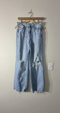 AYR Womens 27S Secret Sauce Light Wash Denim High Rise Wide Leg Distressed Jeans